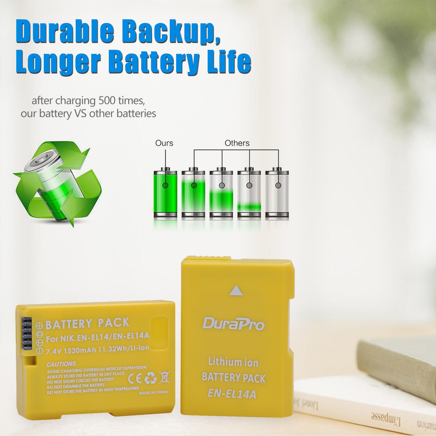 Gult batteri en -el14 en-el14a til nikon en  el14 el14a,  dslr  d5300 d5600 d3300 d5200 d3200 d5100 d5500 coolpix  p7000 p7100