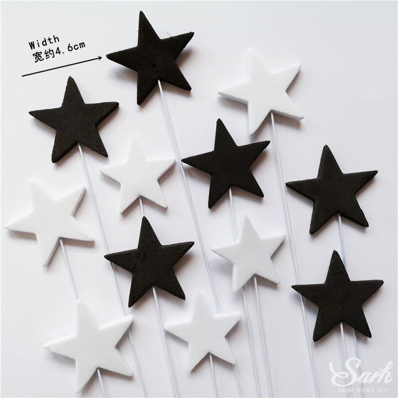 Roze Geel Blauw Sterren Cake Toppers Gelukkige Verjaardag Decoratie Voor Wedding Valentijnsdag Feestartikelen Bakken Mooie: 12 black white stars