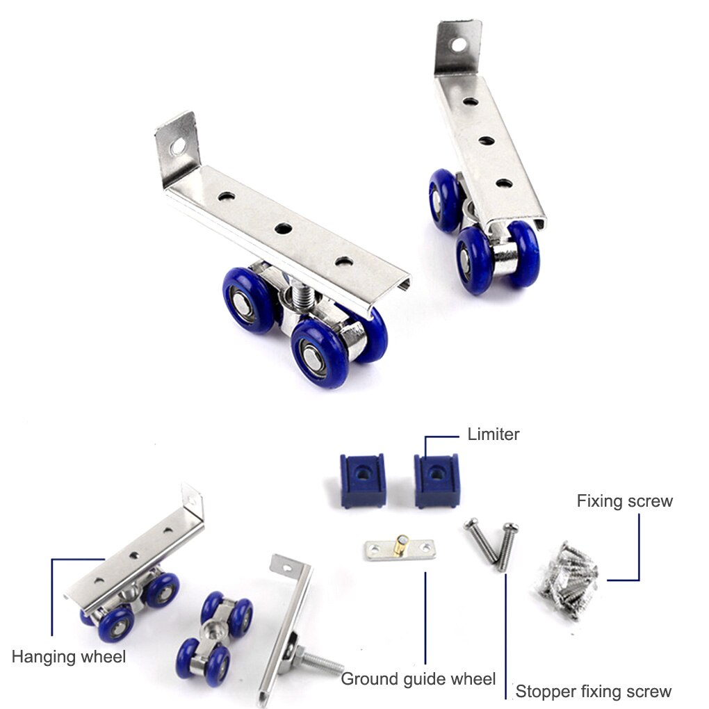 2pcs Light Sliding Door Roller 4 Wheels Home Room Wood Door Hanging Wheels Rail Track Pulley Bathroom Kitchen Furniture Hardware