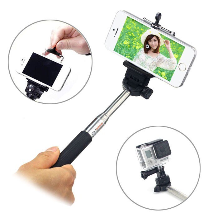 Zelfklevende, uitschuifbare, draagbare aluminiumlegering, flexibele telescopische monopod statiefhouder voor go pro hd hero 1 , 2 , 3 carmera