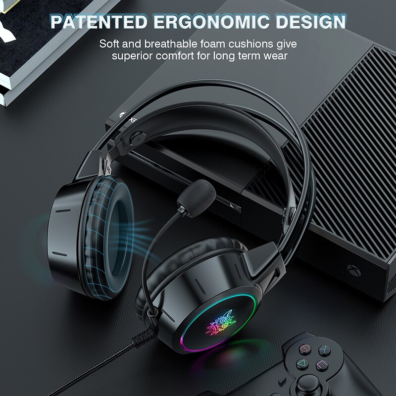 ONIKUMA X15 gamingowy zestaw słuchawkowy Casque komputer dźwięk Stereo przewodowe słuchawki z mikrofonem kolorowe światło na laptopa PS4 Xbox One telefon
