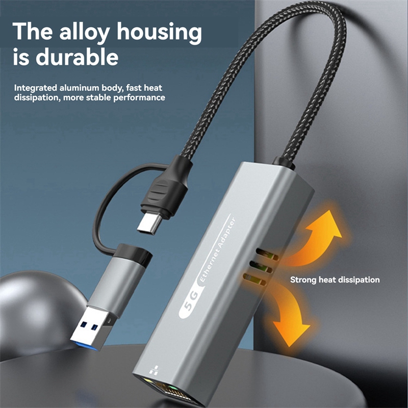 USB to 5Gbps Ethernet Adapter USB3.2 to RJ45 RTL8157 Chip Network Converter Support 5G/2.5G/1G/100Mbps for PC Windows 11 Laptop