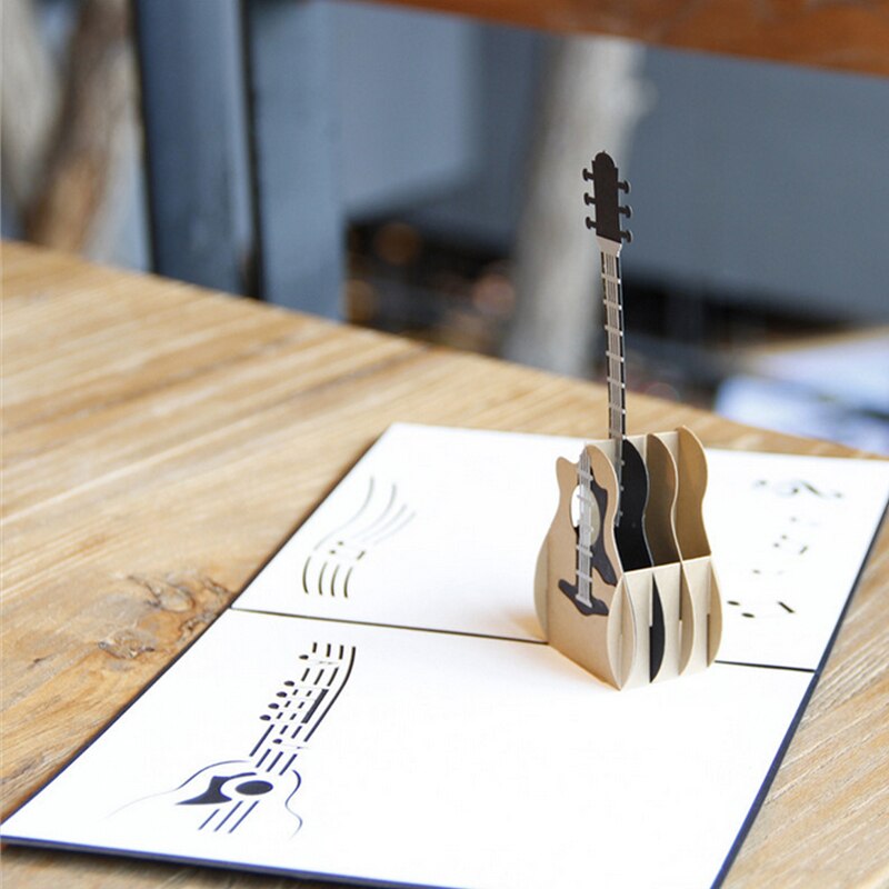 3d pop up musik guitar lykønskningskort jul valentinsdag fødselsdag invitation