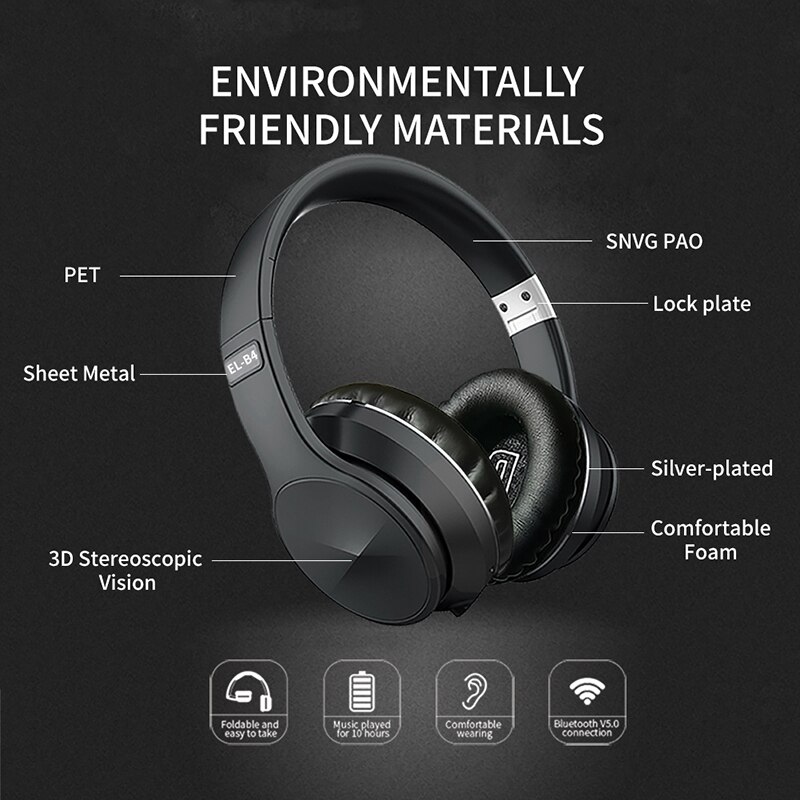 BL-B4 Headset, Bluetooth 5.0 High Portable Wireless Headset Foldable Headset for Children