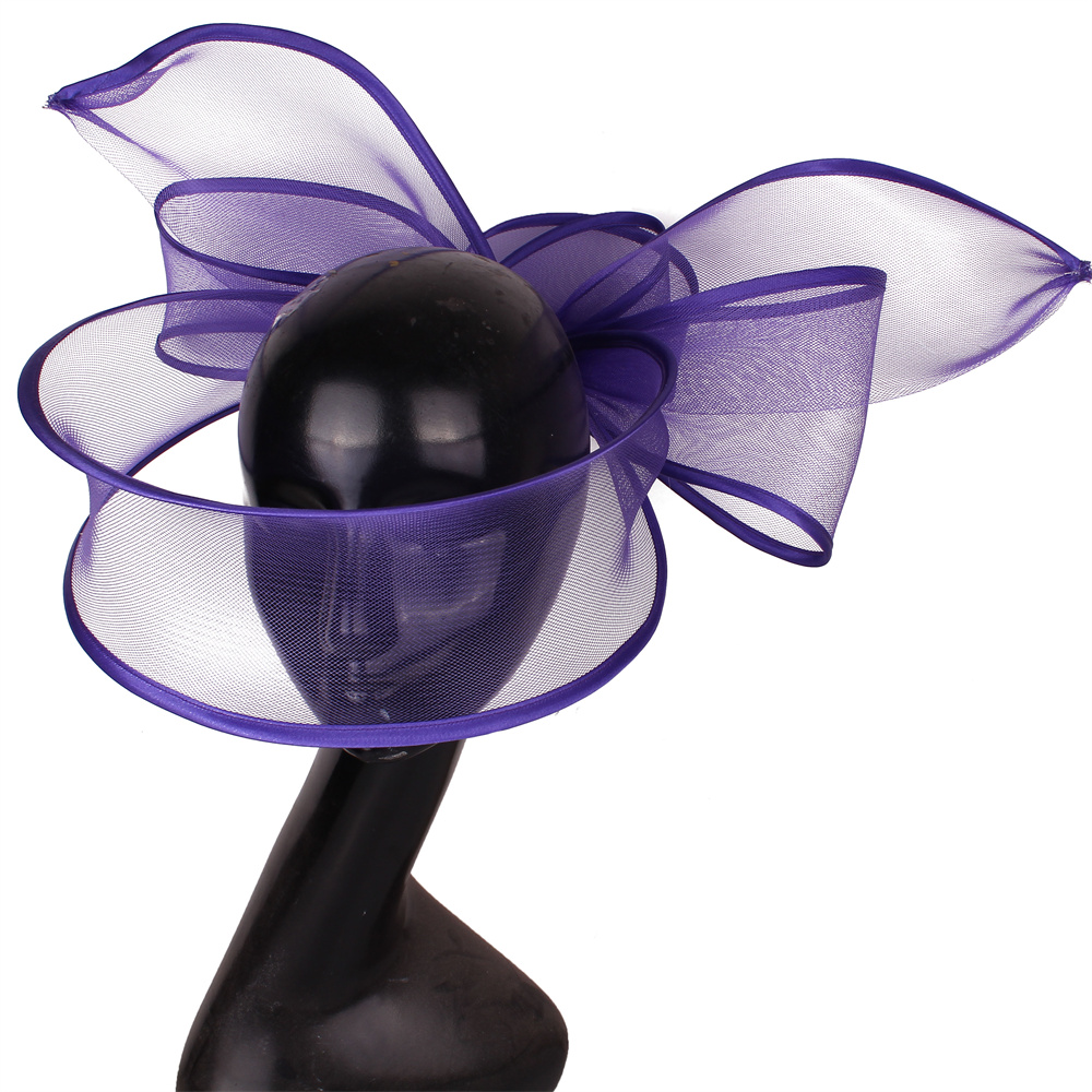 Big Fascinators Hat For Women Weddings Amazing Headwear With Bow For Party Kenducky Royal Asscot Pillbox Cap Hair Clip Bride: PURPLE