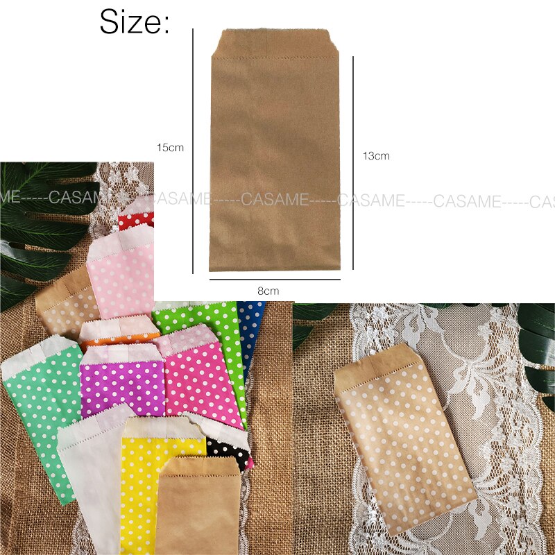 Sacs à bonbons biodégradables pour friandises, 100 pièces 8x15 cm, sacs en papier pour de fête, sac artisanal en papier imprimé à pois, sac de boulangerie, de mariage pour enfant