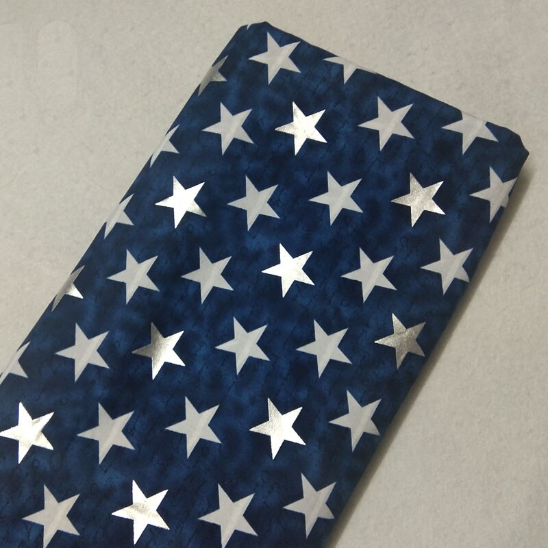 Five Star 100% Cotton Glitter Silver Stamping Printed Cotton Fabric DIY Patchwork Sewing ViaPhil