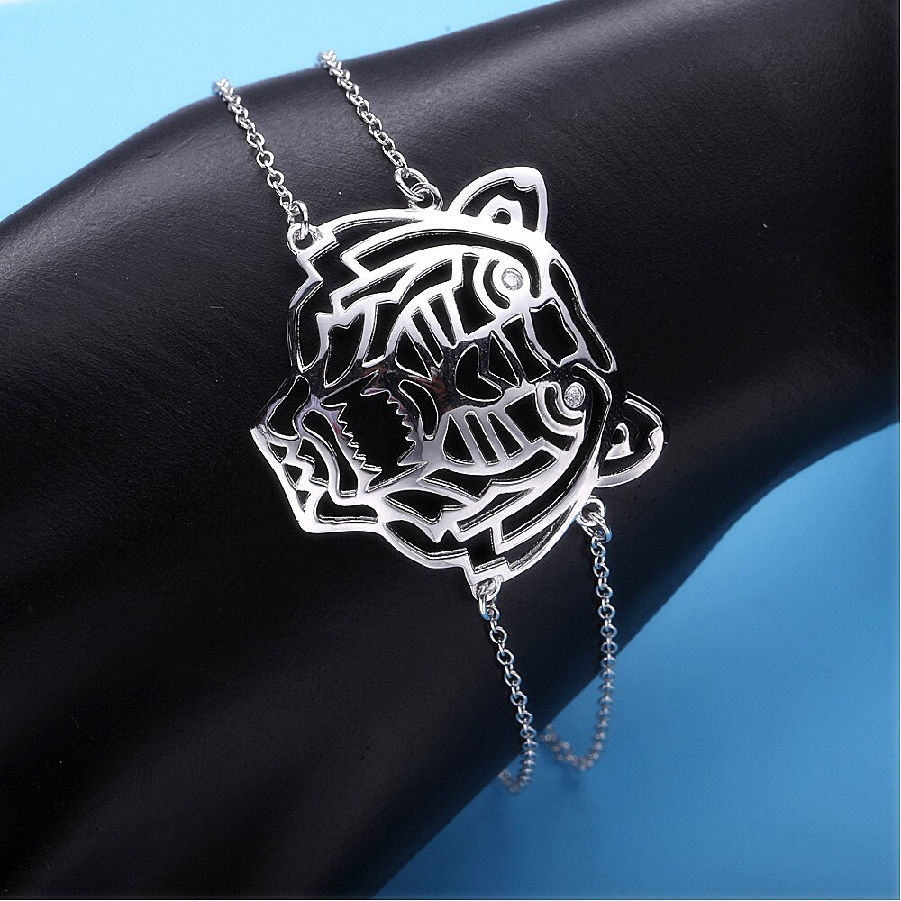 Moonmory S925 Sterling Zilver Medium Tiger Shaped Ketting Armbanden Dier Hanger Zilveren Accessoire Sieraden 16 -18Cm Verstelbare