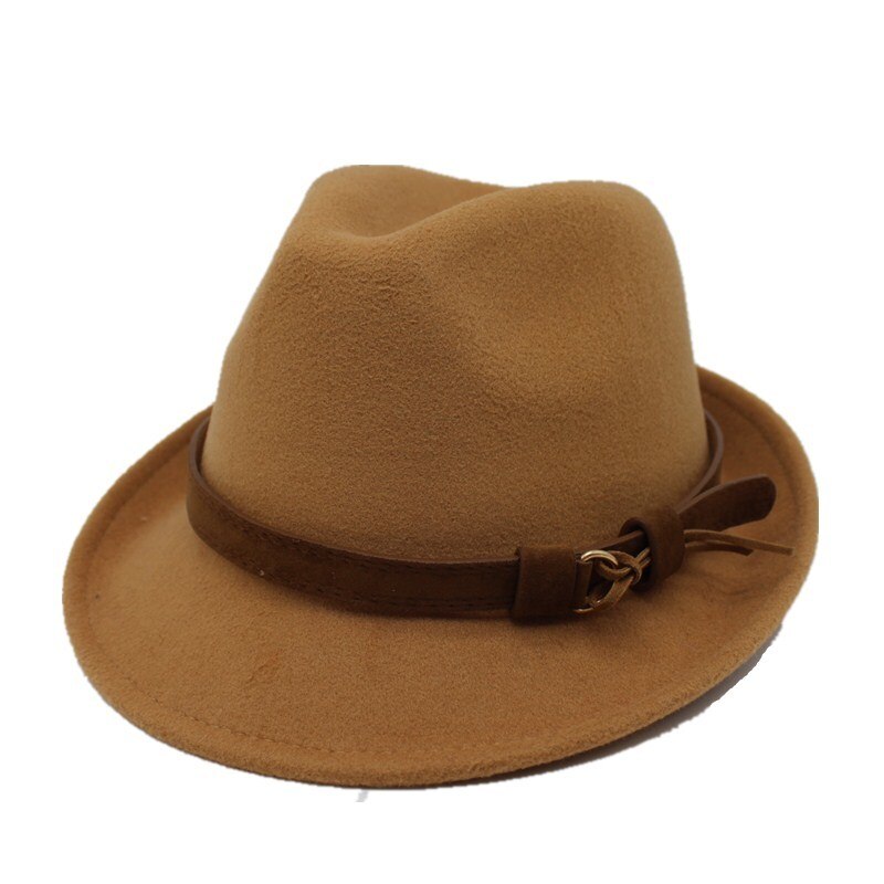 Ozyc ull kvinnor män fedora hatt för vinter höst lady gangster trilby filt homburg kyrka jazz hatt storlek 55-58cm: Kamel