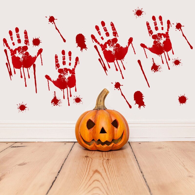 15Pcs Halloween Decoration Bloody Handprints Footprints Bloody Stickers for Shopping Malls, Window Glass,Parties,Etc