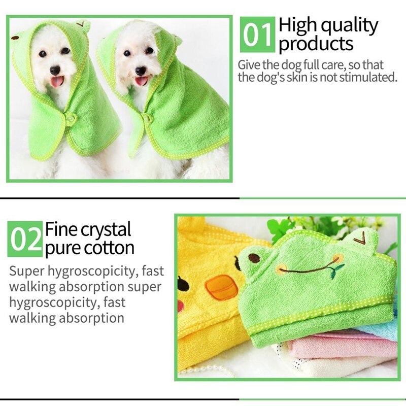 Cute Pet Cat Hoodies Puppy Dog Towels Super Absorbent Bathrobes Soft Bath Dog Drying Towel Cleaning Necessary Supply Big Size