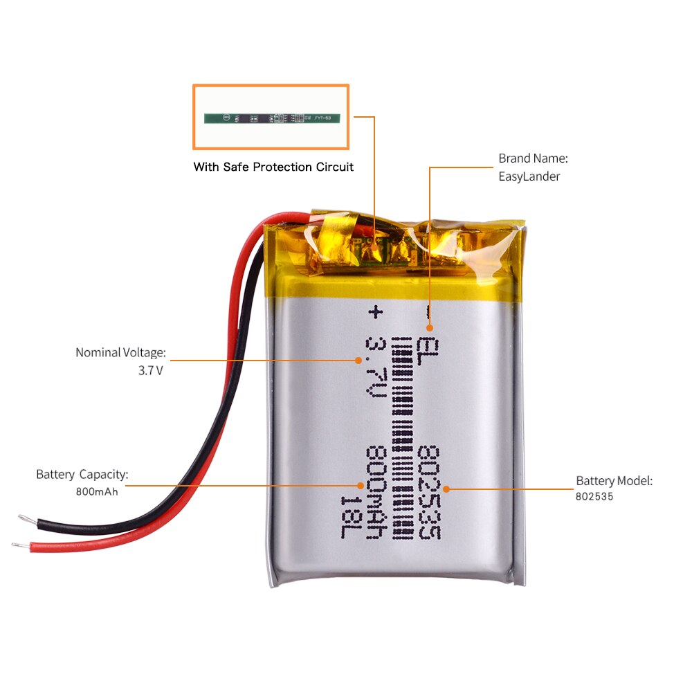 3.7 Volt 802535 800mAh Agli Ioni di Litio Li-po Li-Batterie ai polimeri di Cellule per altoparlante portatile della torcia elettrica della bicicletta