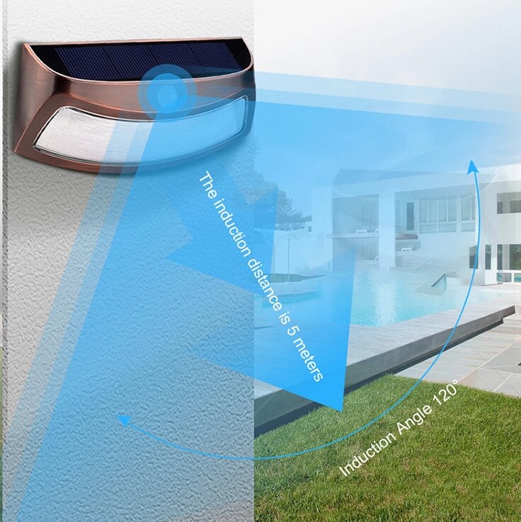 1/2PCS 8 LED Solar Power PIR Motion Sensor Smiley Light Outdoor Waterproof Copper Security Light For Garden Fence Path Wall lamp