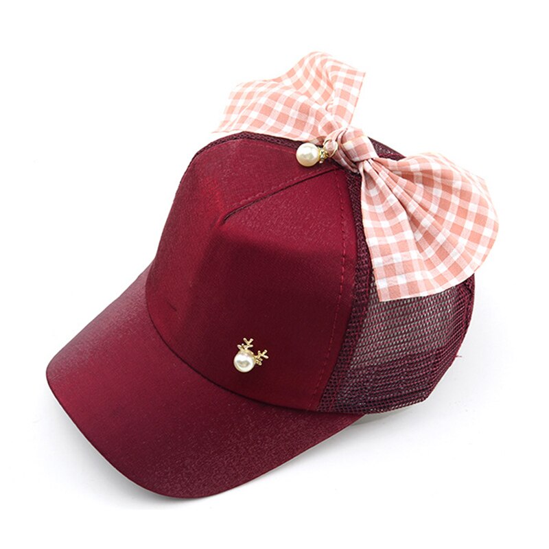 Zomer baby hoed lente meisjes hoeden kinderen baseball pet grote strik mesh zonneklep hiphop hoeden casual petten voor kinderen: Wijn een