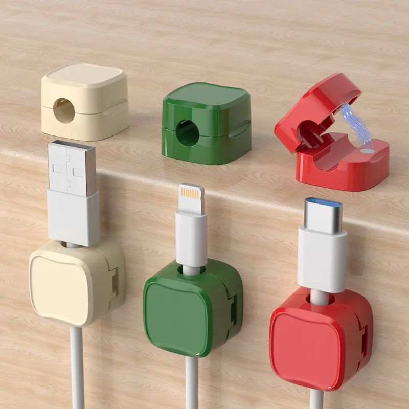 Organisateur de câbles, boîte de prise magnétique, enrouleur de câble en Silicone, Clips de gestion de câbles flexibles pour souris, écouteurs, câble de données de téléphone 6 pièces: Bleu