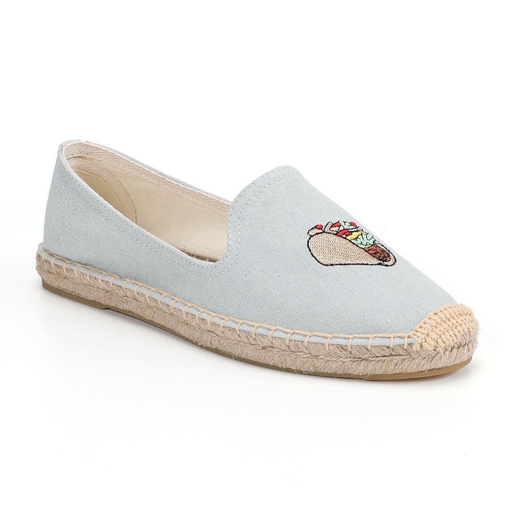 Alpargatas de Tienda Soludos para Flat Denim dibujo en lino chica pescador Flats Plimsolls conducción primavera impreso