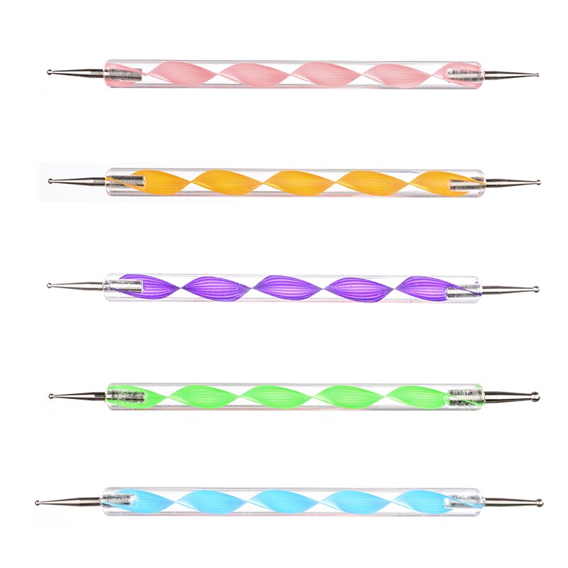 5Stck 2 Weg Nagel Kunst Punktierung Stift Kristall Griff Gel Nagellack Zeichnung Bleistift Manikübetreffend Nagel Kunst Werkzeug einstellen