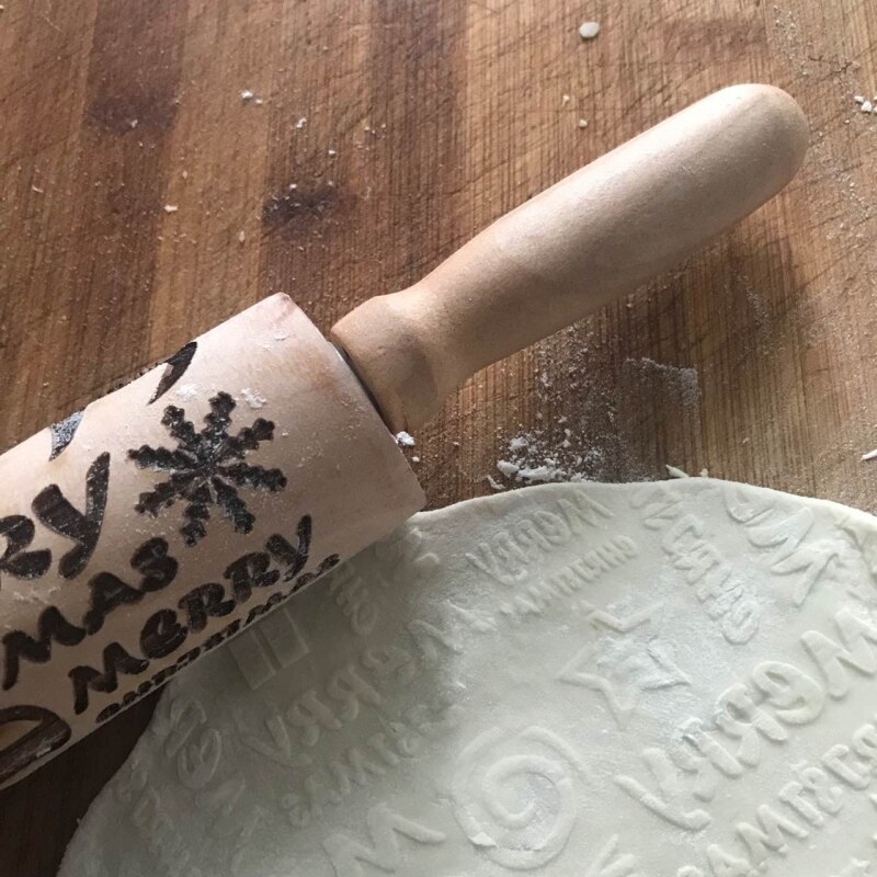 Embossing Rolling Pin Baking Cookies Noodle Biscuit Fondant Cake Dough Engraved Roller Reindeer Snowflake Kitchen Tools