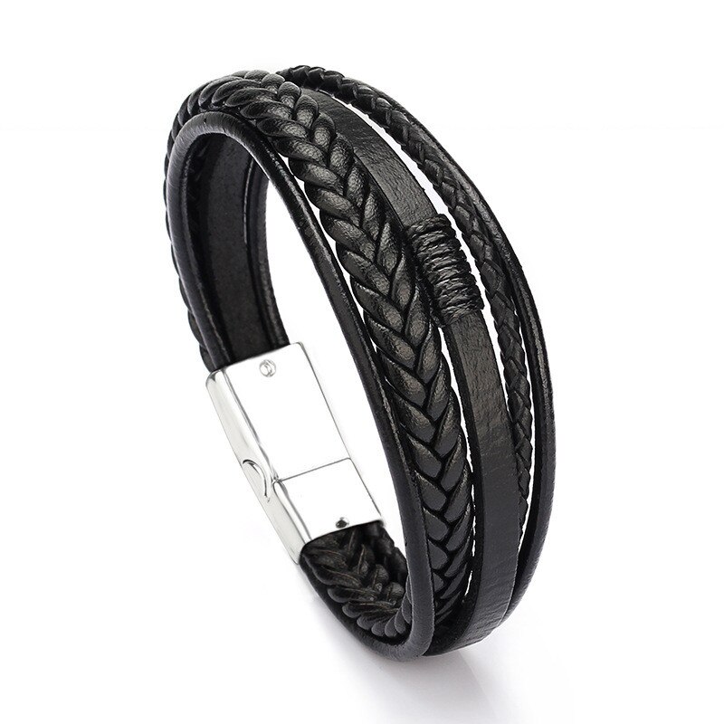 Lederen Armbanden Mannen Rvs Multilayer Gevlochten Touw Armbanden Voor Mannelijke Vrouwelijke Armbanden Sieraden: H22230