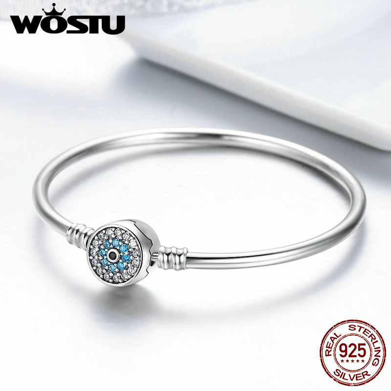 WOSTU 100% 925 Sterling Silver The Eye Of Samsara Bangle For Women Fit DIY Charm Bracelets Jewelry CQB012