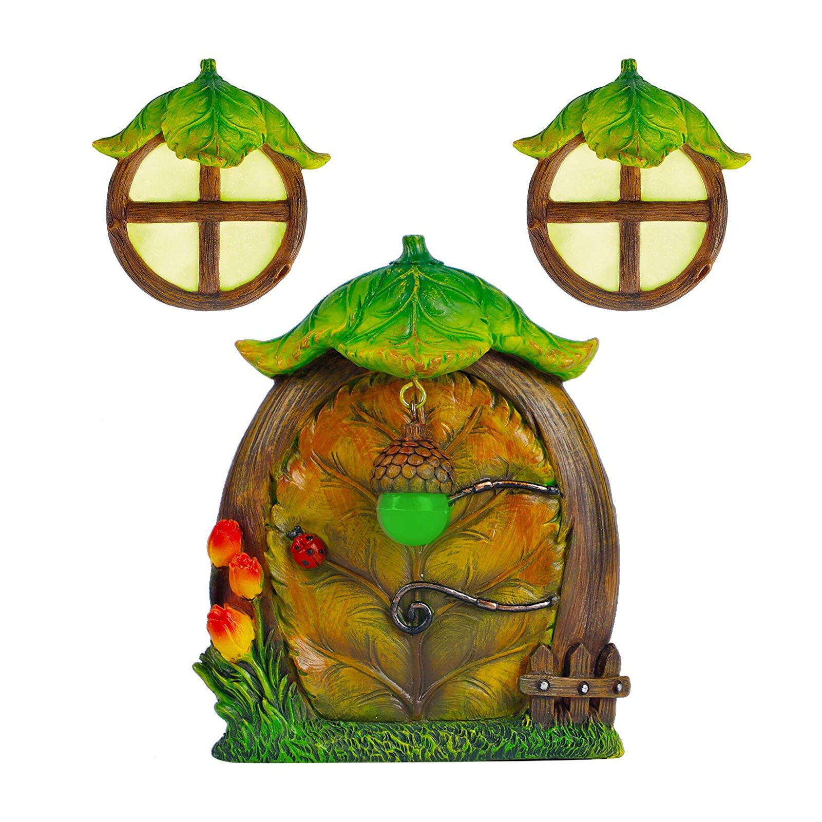Miniature Fairy Garden Door Windows DIY Garden Sculpture Tree Decoration Craft House Door Glow In The Dark: C