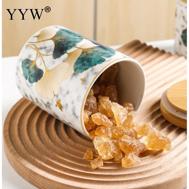 Latas herméticas de cerámica, latas de café nórdicas con tapa de madera, cajas de almacenamiento de fruta seca comida, accesorios de cocina, latas de almacenamiento