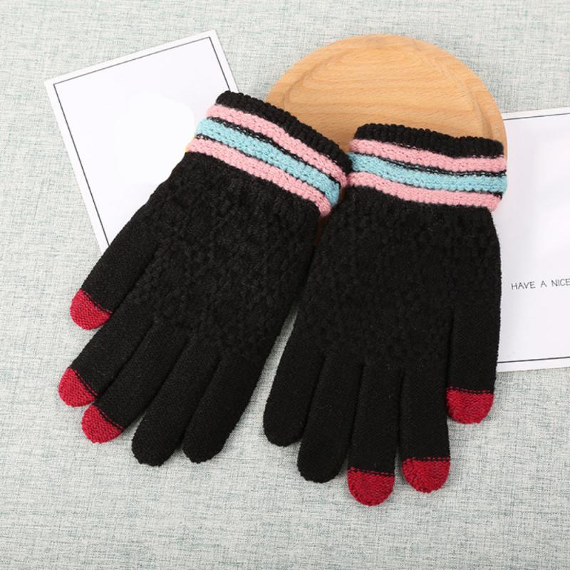 Guantes de punto cálidos para invierno, manoplas antideslizantes de lana gruesa para exteriores, mitones de dedo completo: 03
