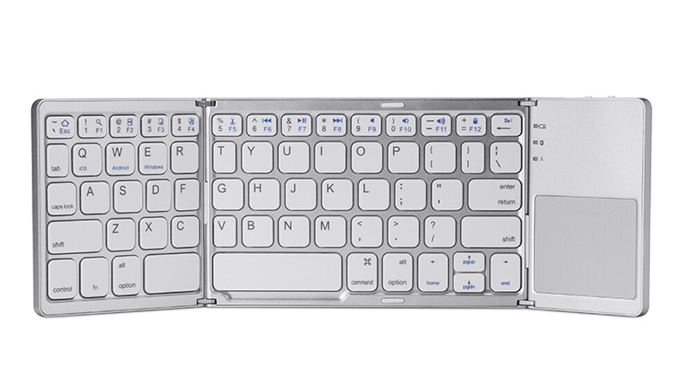 CHUANCHI B033 Portable Twice Folding Bluetooth Keyboard BT Wireless Foldable Touchpad Keypad for Windows/IOS/Android ipad Tablet: White / Russian version