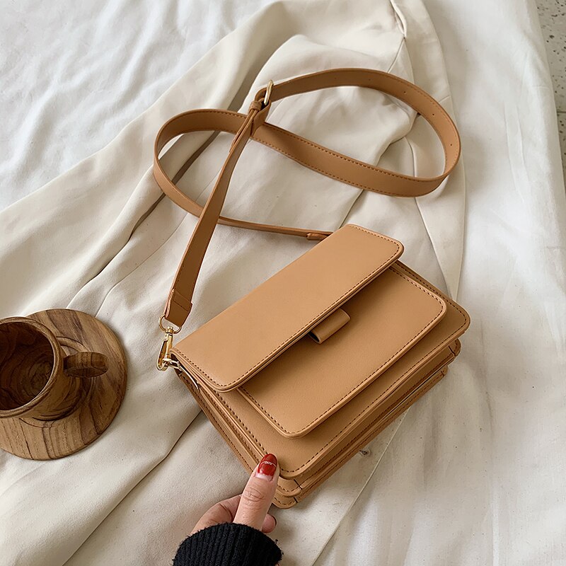 Linkerkant Effen Kleur Pu Lederen Crossbody Tassen Voor Vrouwen Zomer Eenvoudige Mode Handtassen En Portemonnees Vrouwelijke Schoudertassen: Khaki