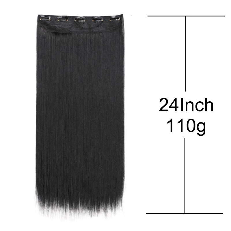 Extensiones de cabello invisibles de una pieza con 5 clips sintético, postizo largo y recto de 24 pulgadas resistente al calor para mujeres