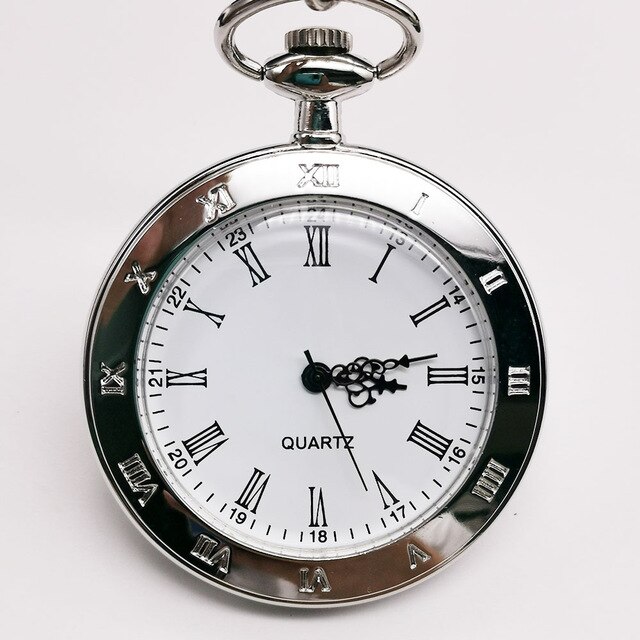 Unieke Mannen Vrouwen Vintage Zakhorloge Romeinse Cijfers Fob Horloge Glazen Wijzerplaat Ketting Hanger Klok Tijd met Ketting: silver