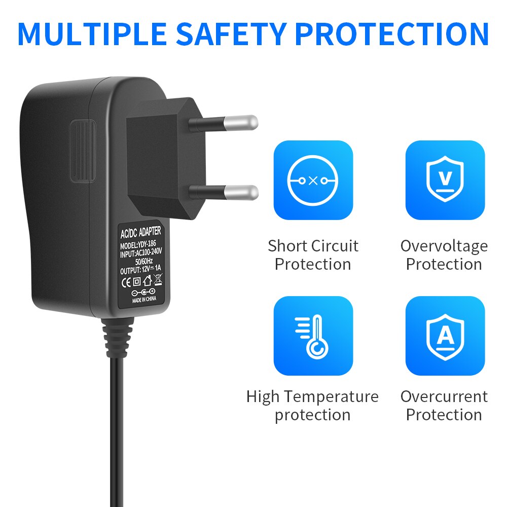 Voeding Adapter Eu Ac 100-240V Naar Dc 12V 1A Switch 5.5X2.1Mm Plug 10 Voeten Netsnoer Voor Beveiligingscamera 'S