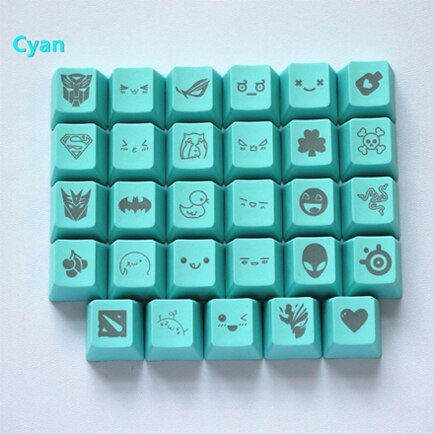 11 colors 29 Engraving graphics DIY PBT keycaps OEM R4 cherry MX switch mechanical keyboard keycap: cyan