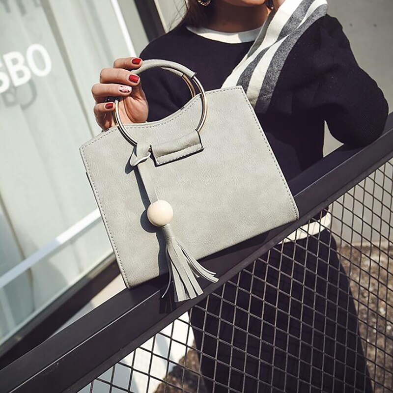 Bolso pequeño cuadrado con anillo de Metal para mujer, bandolera de hombro, tendencia, versión coreana