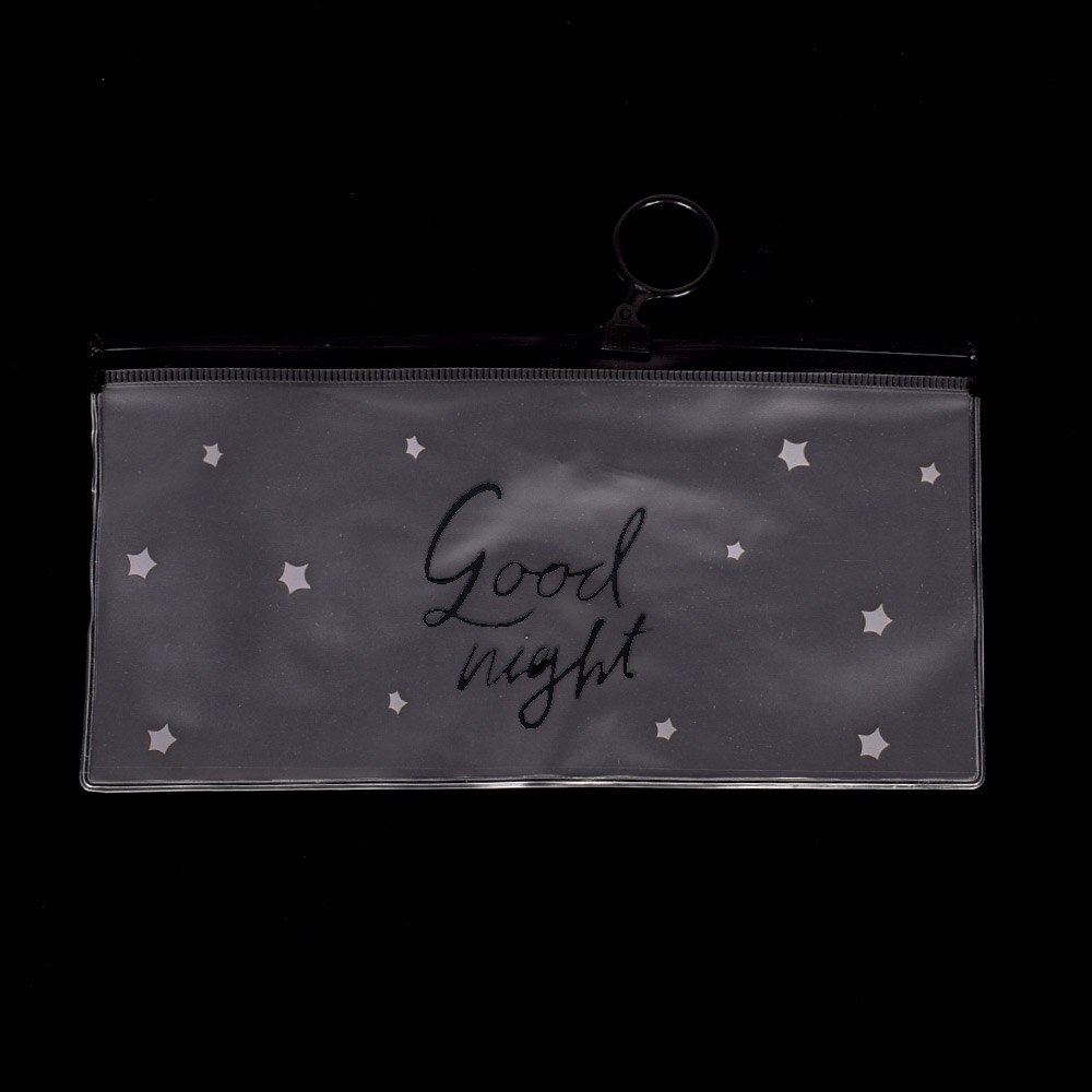 Venda quente moda maquiagem pvc zíper higiene pessoal lavagem de viagem escova de dentes cosméticos saco organizador higiene pessoal beleza lavagem sacos: Good Night