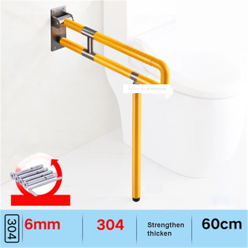 FR8063 Toilet Safety Rails Stainless Steel Anti-skid Folding Toilet Bathroom Safety Rail Bathroom Railing For Disabled Elderly: yellow / 75cm