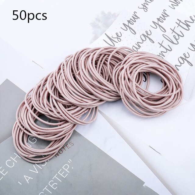 100pcs/bag 4.5cm High Elastic Rubber Bands Basic Hair Bands Scrunchies Hair Ties Gum Women Girls Braided Ponytail Holder Rings: beige (no bag)