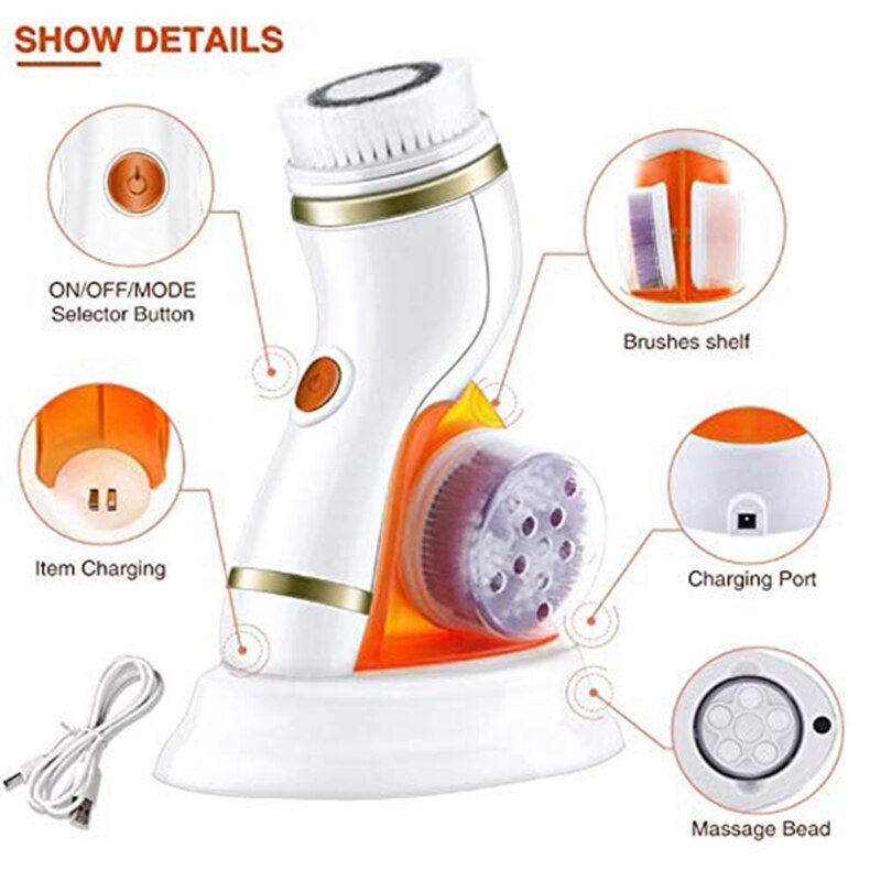 Cepillo de limpieza Facial-cepillo eléctrico rotatorio recargable para exfoliar y enmascarar