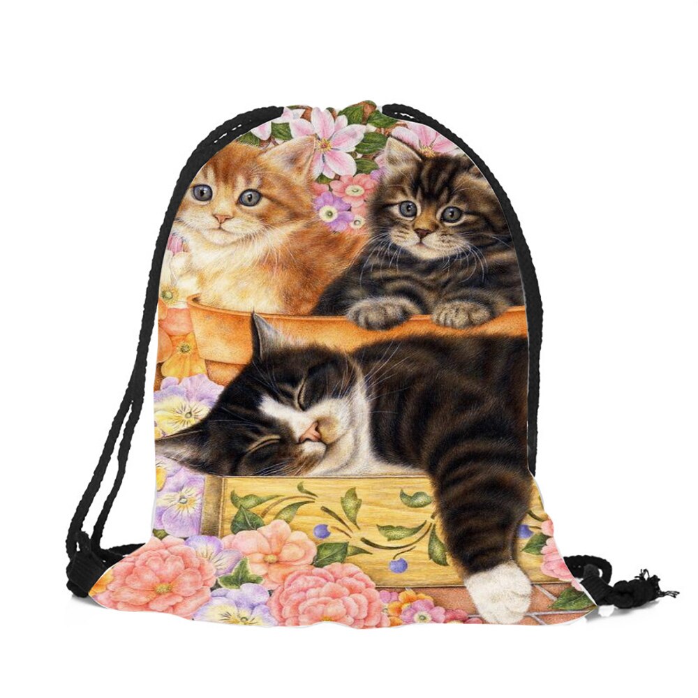 Sac A Dos Teenager School Backpack Lovely Funny 3D Kitten Cat Print Shoulder Bag for Girls Boys Casual Polyester Satchel Bag