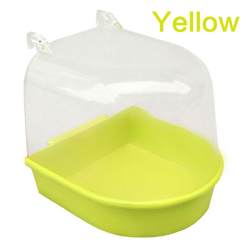 1pc Bird Plastic Shower Pet Bird Bath Box Parrot Bath Hanging Basin Parrot Shower Food Bowl Birds Supplies Outdoor Portable: Yellow