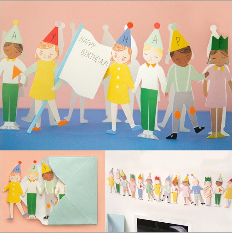 Carte d'invitation pour anniversaire enfants | Mignon, pliable à la main en 3D, carte de vœux, carte postale merci, décoration de fête d'anniversaire pour enfants