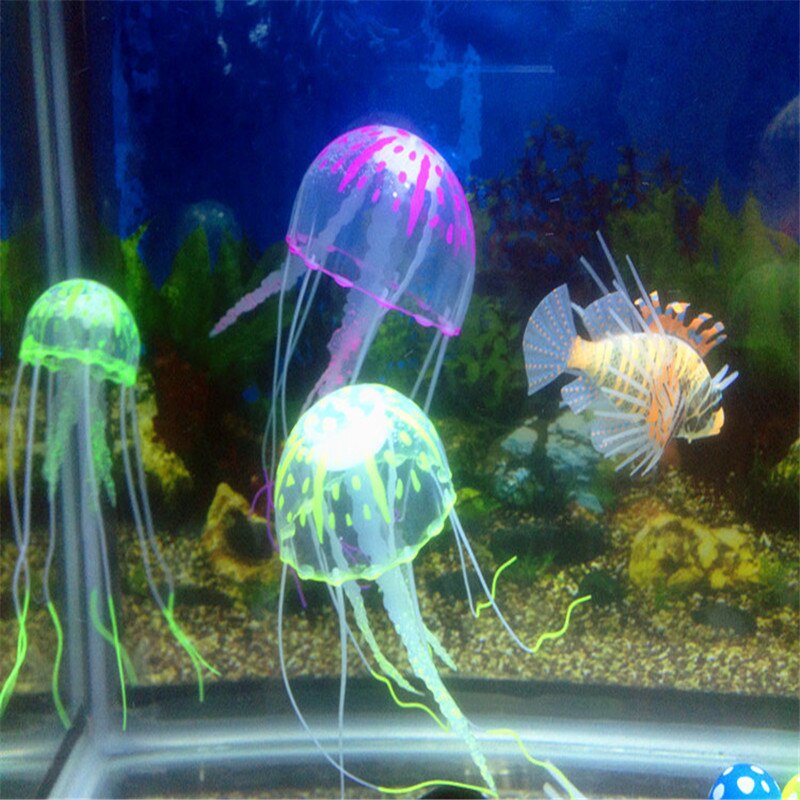 Glødende effekt kunstig manet akvarium dekorasjon mini ubåt ornament undervanns gullfisk kjæledyr dekor forsyninger