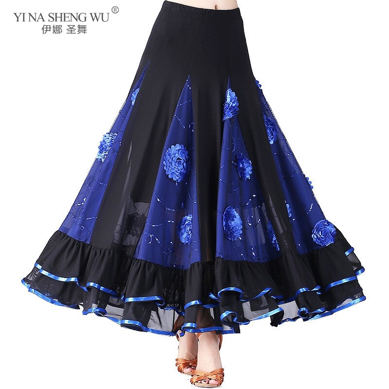 Falda larga de práctica de danza del vientre para mujer, falda grande de 9 colores, falda de baile, falda gitana, vestido de baile para mujer, falda española larga