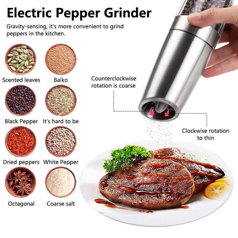 Elektrische automatische molens peper- en zoutmolen led-verlichting peper kruiden graanmolen porseleinen maalkernmolen keukengereedschap
