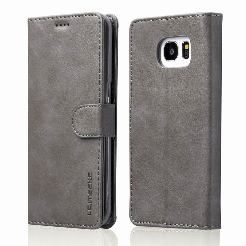 Voor samsung galaxy  s7 edge hoesje leren portemonnee magnetische hoes voor galaxy  s6 edge samsung  s7 s6 edge hoesje flip luxe telefoontasjes: Voor samsung  s6 edge / Grijs
