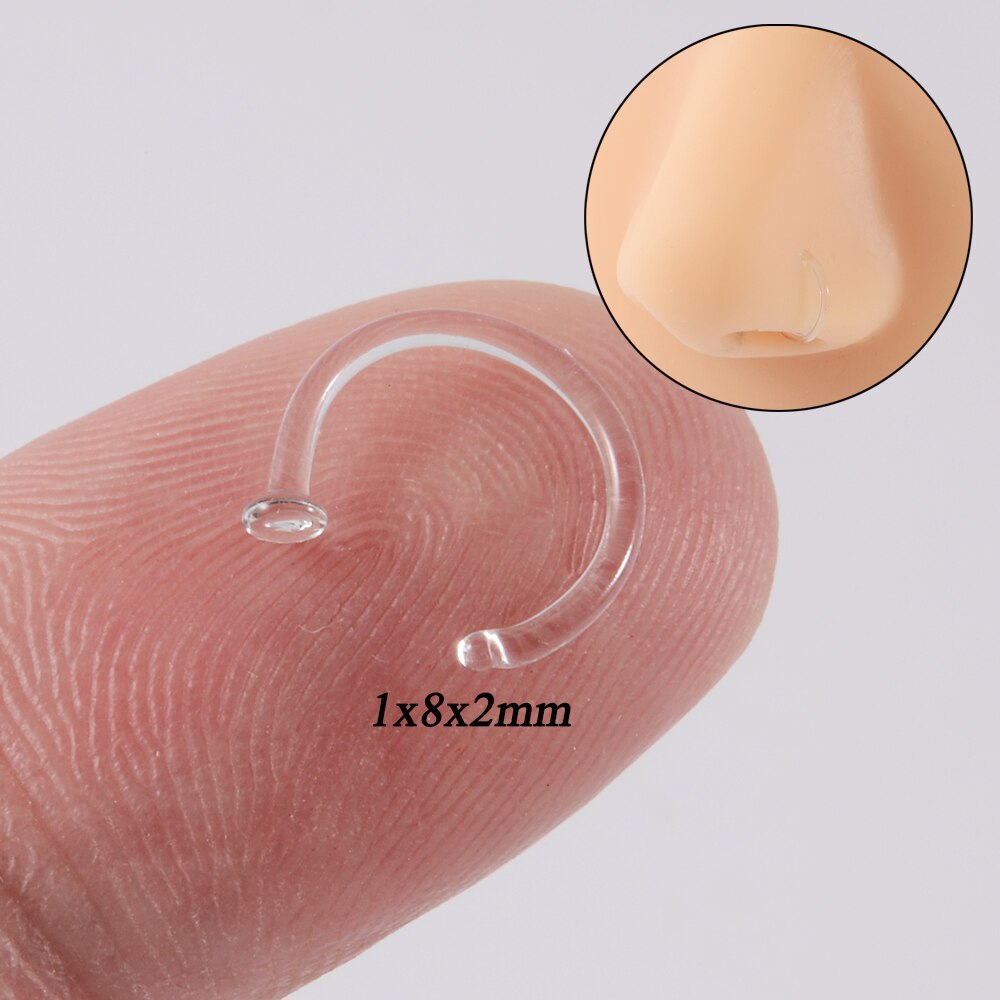 1Pc Glas Transparant Neus Stud Rechte Neus Ring Retainer Houder Neus Hoop Ring Body Piercing Sieraden 18G: Imitation Rhodium Plated