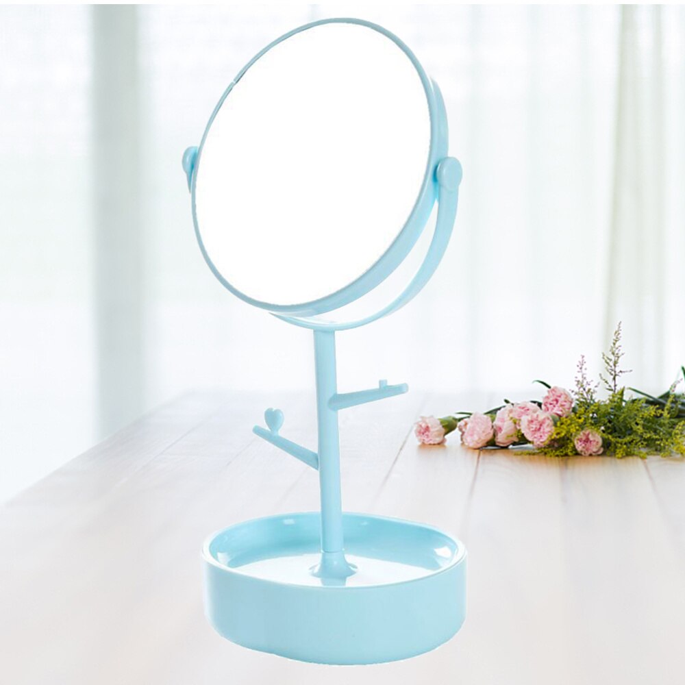 Tafelmodel dubbelzijdige make-upspiegel, make-upspiegel met draaibare make-upspiegel en opbergvak voor haaraccessoires (versterkende: Hemelsblauw