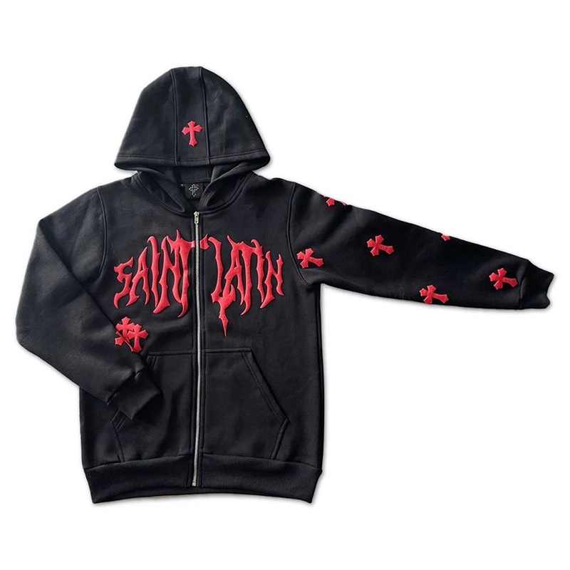 Y2k Men Emo Streetwear Hoodie Zip Up Sweatshirts Fairy Grunge Pullover Oversized Letter cross Goth Jacket Tops Hoodies Clothes: S / black