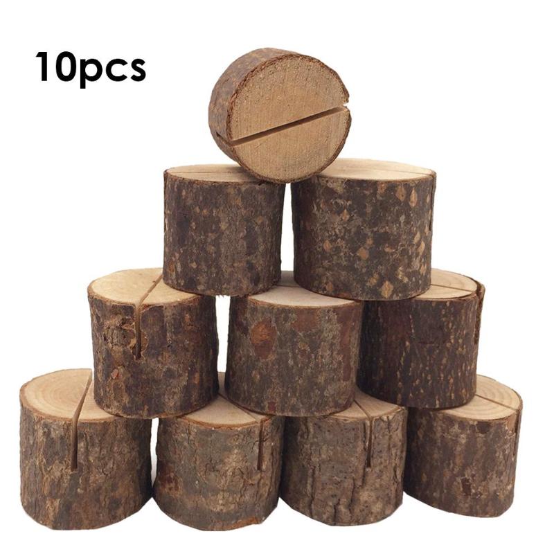 Bröllop dekoration trä namn plats korthållare stubbe form stativ nummer namn tabell meny hållare festartiklar