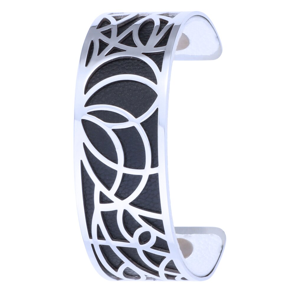 Koaem Rvs Armband Femme Acier Inoxydable De Luxe Manchet Bangle Abstract Patroon Verwisselbare Lederen Sieraden: 012